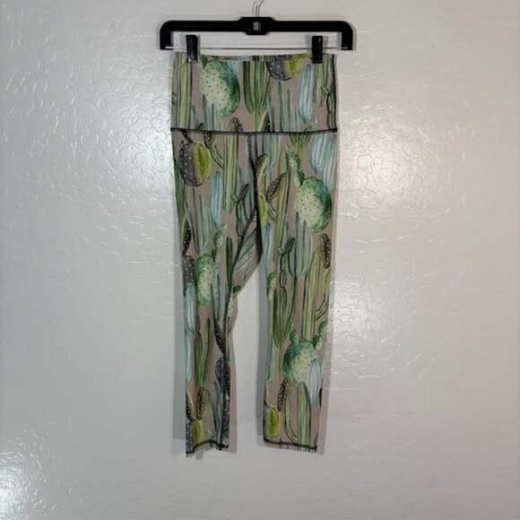 Yoga Democracy Leggings Womens XS Cactus Print High Rise Made in USA Recycled - Picture 1 of 9